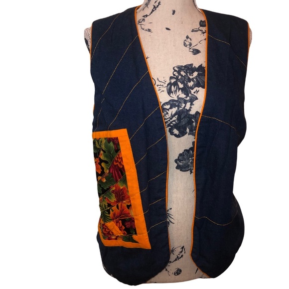 Handcrafted Vintage Reversible Western Vest | Circa 1990’s | Denim & Floral - Picture 2 of 6